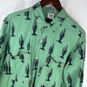 Rum Reggae Shirt Mens Medium‎ Green L/S Button Up Cactus Western All Over Print
